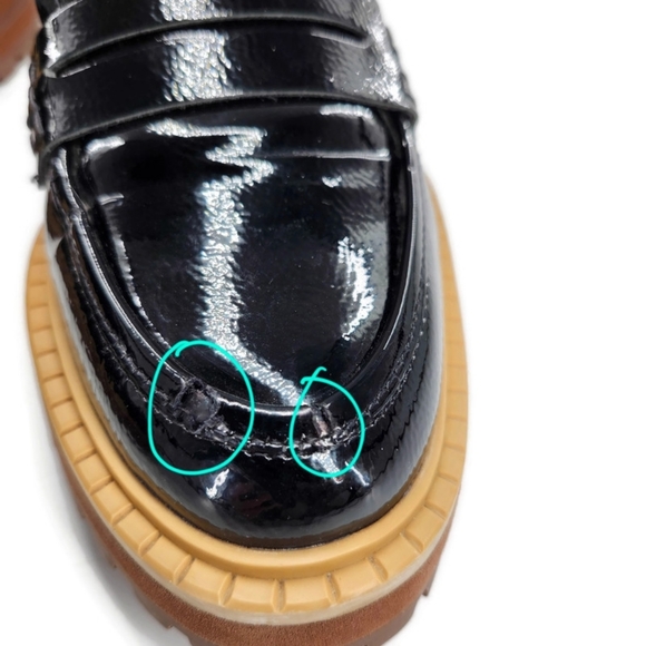 Vince Camuto McKella Black Patent Leather Chunky Lug-Sole Penny Loafers - Picture 10 of 10